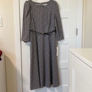 Calvin Klein Size 12 MIDI Puff Black & White Sleeve Dress w/ Belt
